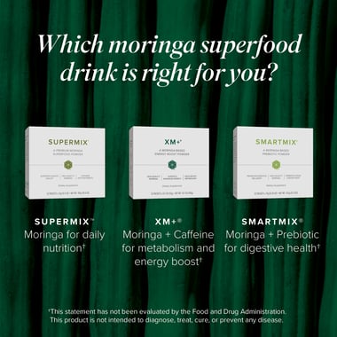 Comparison of moringa drink products: Supermix, XM+, and Smartmix with their key benefits
